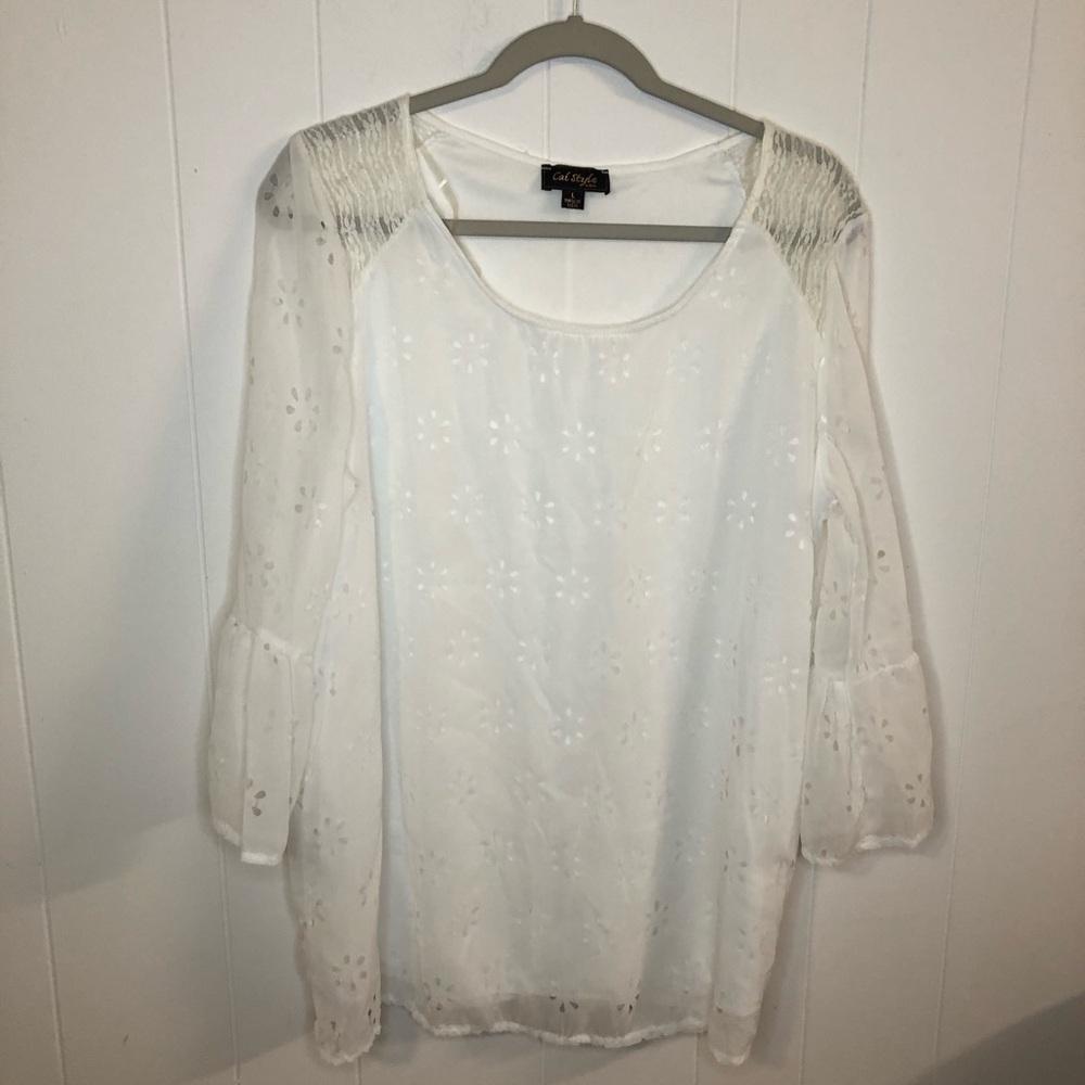 Ella Moss White Eyelet Peasant Blouse